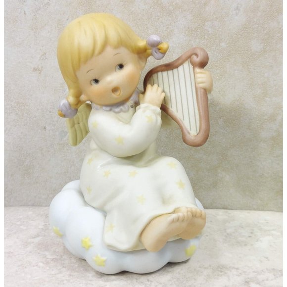 Lucie Attwell Angle Girl Play Harp Figurine Heavenly Peace Vintage Collectible - Picture 1 of 12